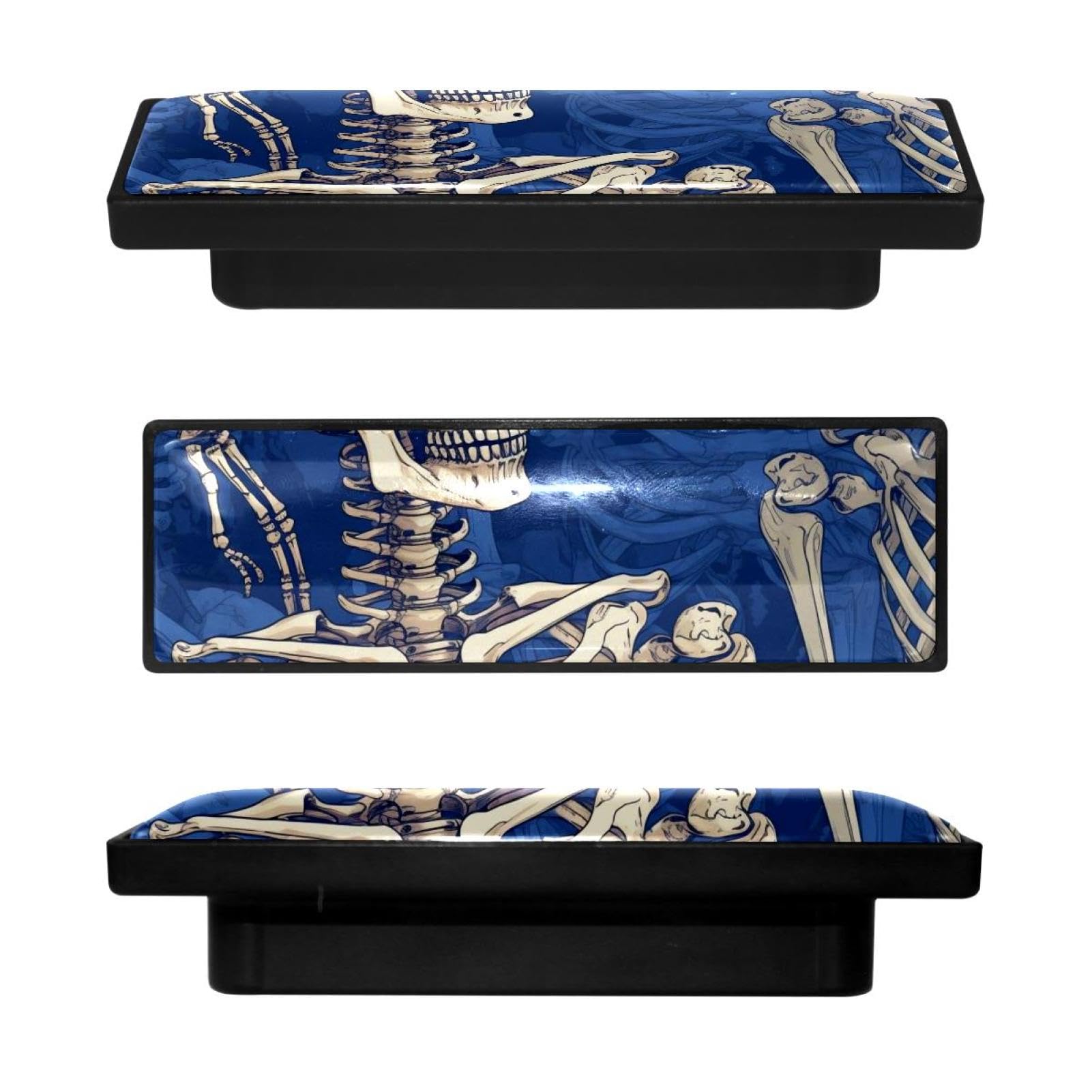 Boutons d'armoire tête de mort bleu rectangulaires pour cuisine x4