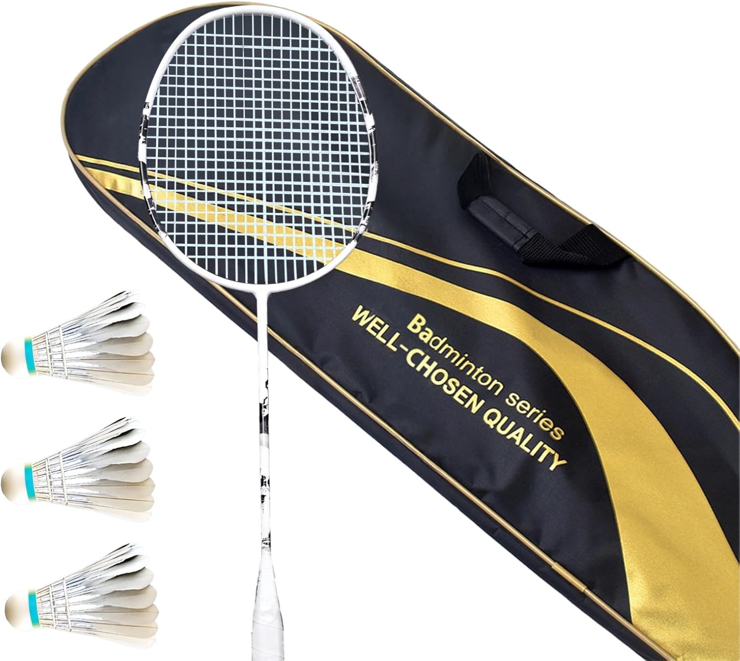 Carbon Fiber Badminton Racquet Set, Lightweight 4U Training Racket with 3 Shuttlecocks, Carrying Case & Grip Tape