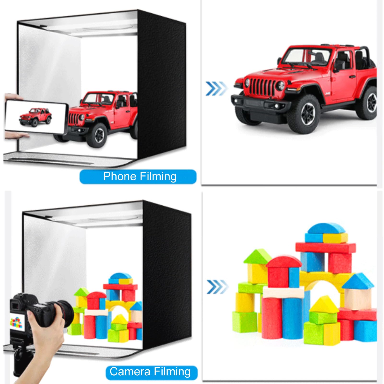 Caisson Lumineux Photo Portable, Mini Tente de Studio Pliante avec 72 LED 10 Niveaux de luminosité 3000K-6000K pour la Photographie de Produits Cosmétiques de Bijoux 15,7x1