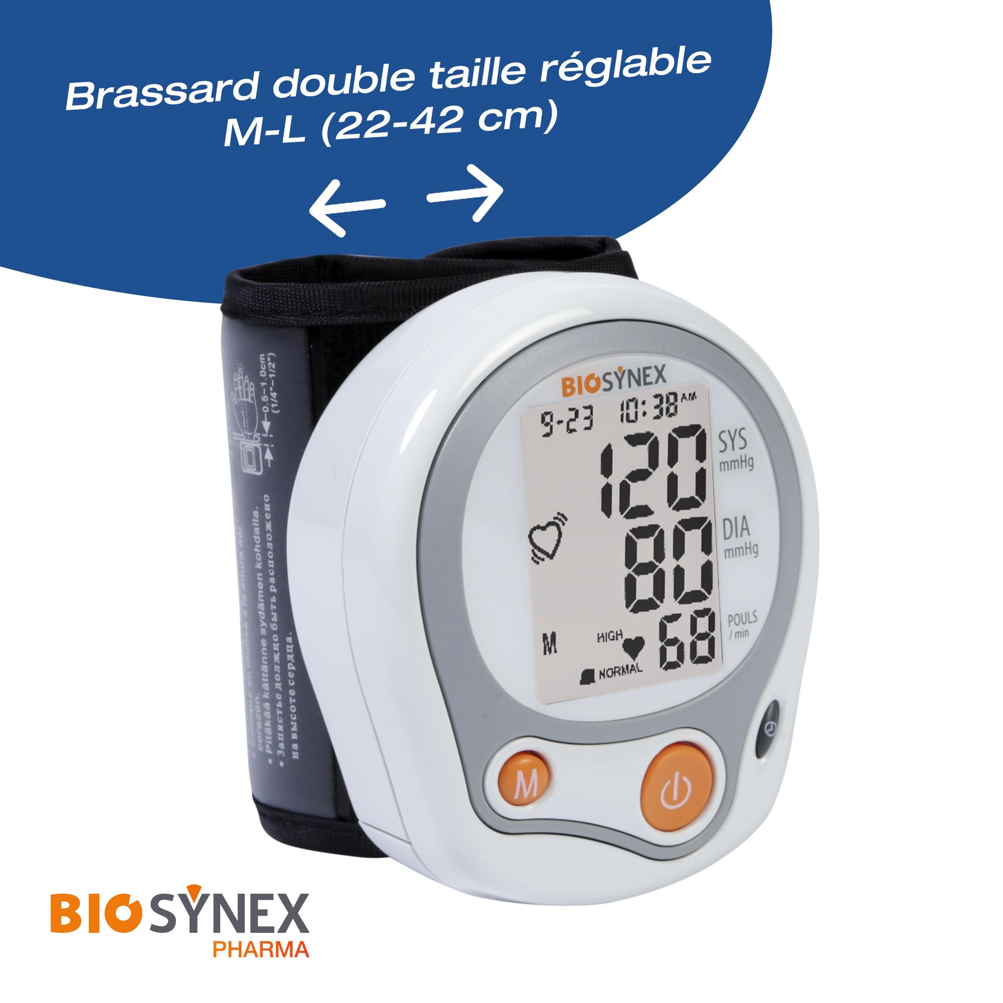 BIOSYNEX - Elektroniczny mankiet ciśnienia krwi - pomiar ciśnienia krwi i tętna - wykrywanie arytmii - nadciśnienie - zatwierdzony klinicznie (opaska na ramię)