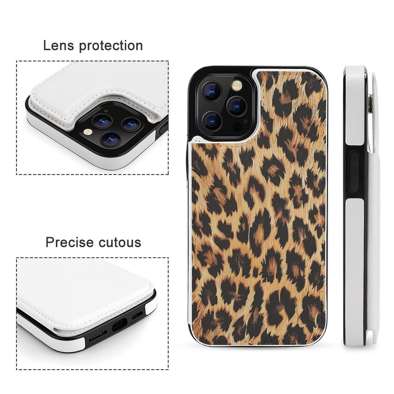 Fundas tipo cartera para iPhone 12 Pro Max, estampado de leopardo, funda de piel con ranuras para tarjetas