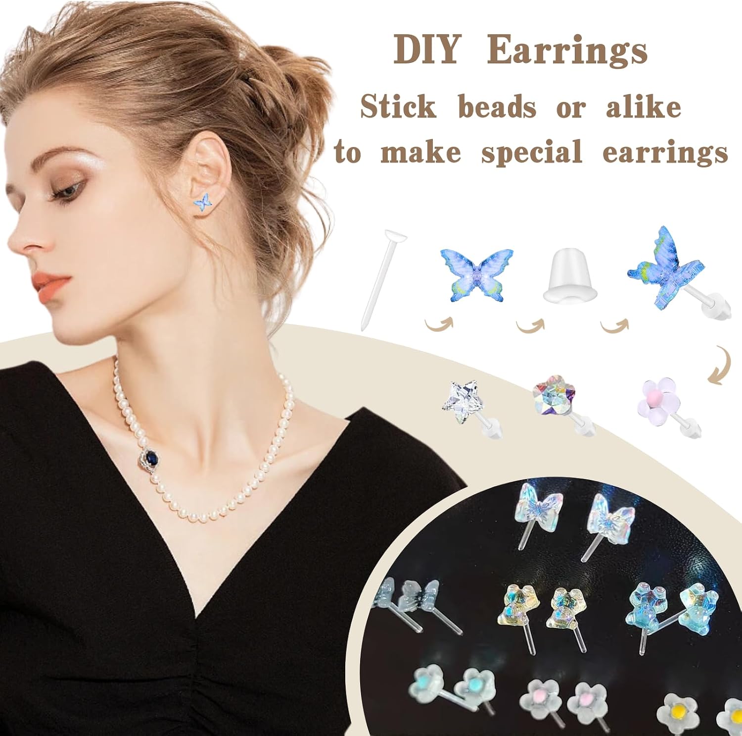 Plastic Earring Pins and Backs, Hypoallergenic Earring Posts with Back Lock, 100 Pairs