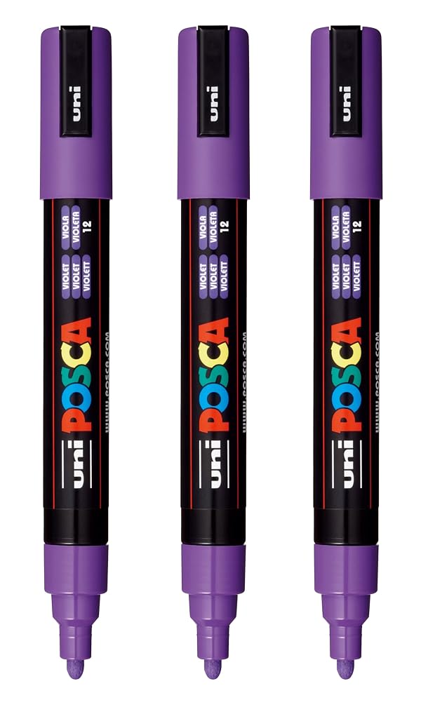 posca PC-5M Water-Based Paint Markers, Reversible Medium Tip (1.8-2.5mm), Violet, 3 Count by posca - Used condition - US$11.05