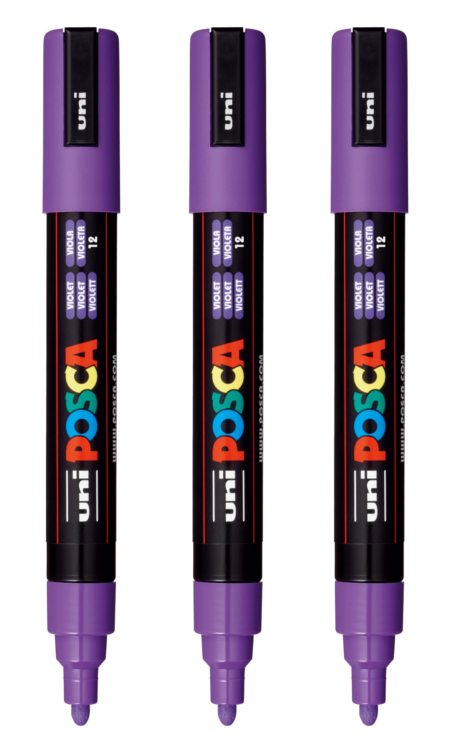 posca PC-5M Water-Based Paint Markers, Reversible Medium Tip (1.8-2.5mm), Violet, 3 Count