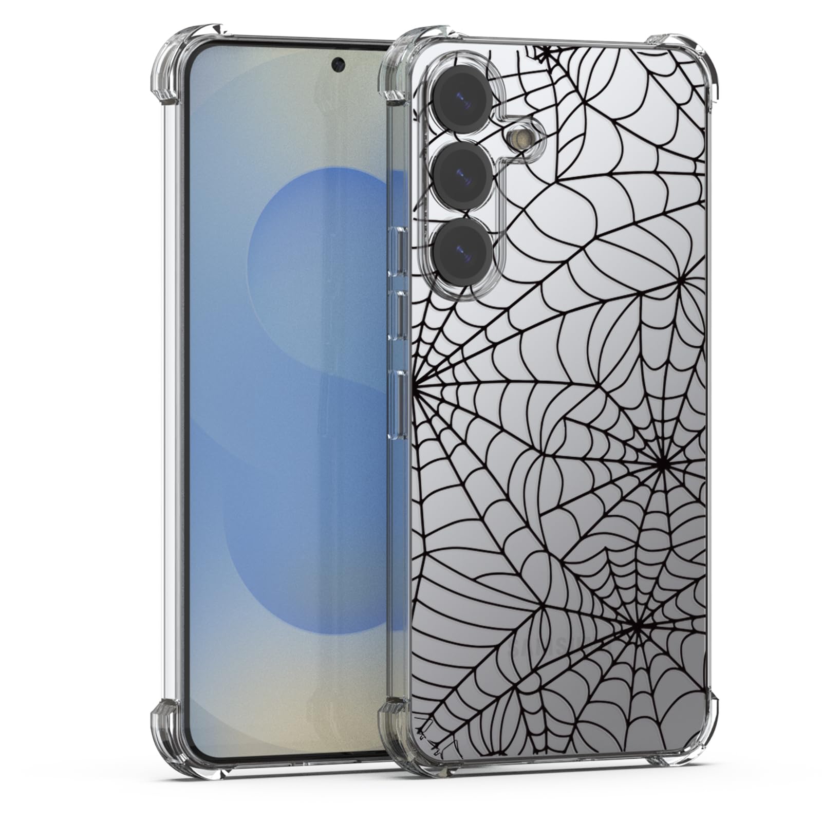 YESPURE for Samsung Galaxy S25 Halloween Case Cool Black Spider Web Pattern Phone Cover for Kids Clear Soft Slim Fit TPU Bumper Shockproof Protective