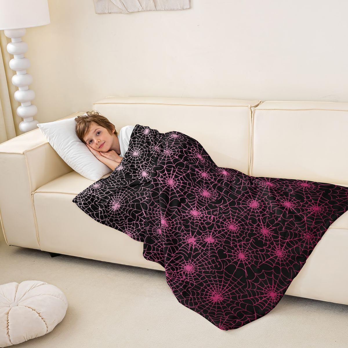 Spider Web Throw Blanket For Kids Boys Girls Halloween Blanket Geometric Lines Stripes Fleece Blanket Purple Red Ombre Flannel Blanket Lightweight Sofa Bed Couch Decor Twin 60X80 Inch, Black White