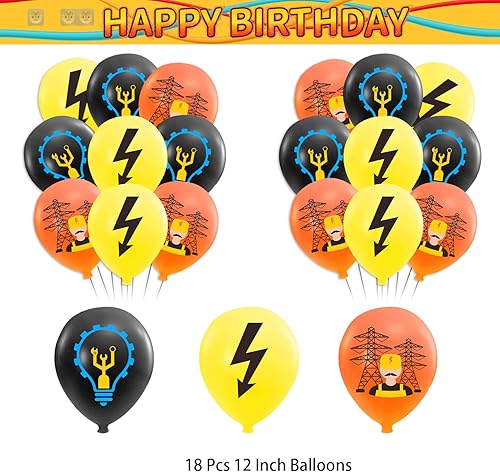 Miniatura 6 de Decoraciones de fiesta de electricista, electricista, liniero, decoraciones temáticas incluye pancarta de feliz cumpleaños, decoración de tartas,