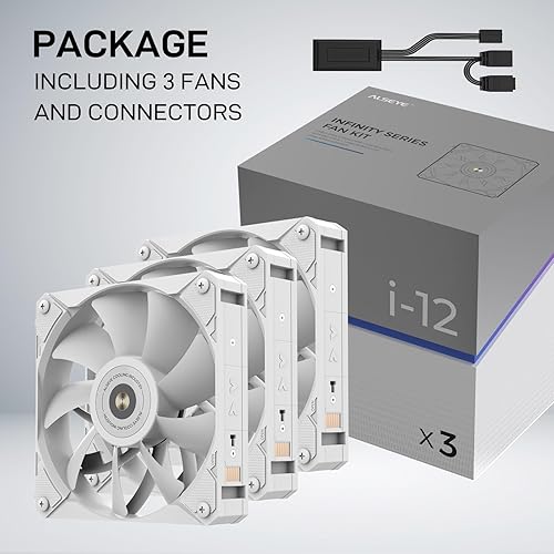Miniatura 7 de ALSEYE i12 Kit de ventilador de carcasa de PC, tres ventiladores inalámbricos ARGB y PWM con estructura de conexión a presión (kit i12 blanco)