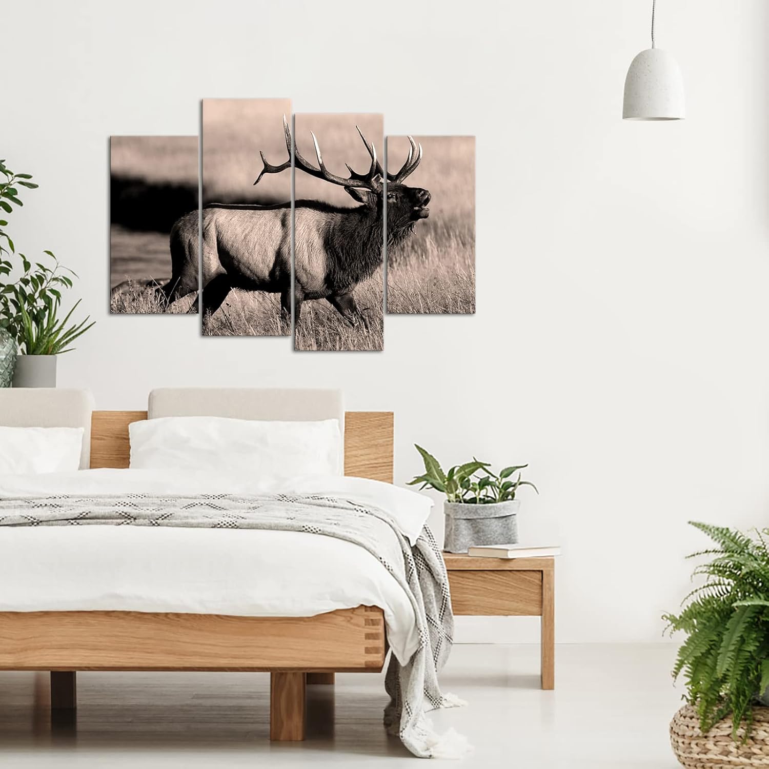 LevvArts Deer Pictures Wall Decor Sepia Brown Bull Elk Canvas Art Painting Farmhouse Living Room Kitchen Decor Vintage Wildlife Animal Artwork Ready to Hang