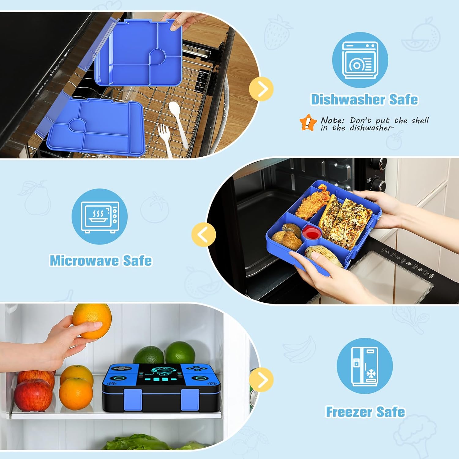 Bevalsa Backpack for Boys with Bento Lunch Box Set, Cool Luminous Gamer Boys Backpack Bookbag for Kid, 43oz Lunch Containers Lunchbox, Insulated Lunch Bag & Pencial Case, Back To School Gift (Blue)