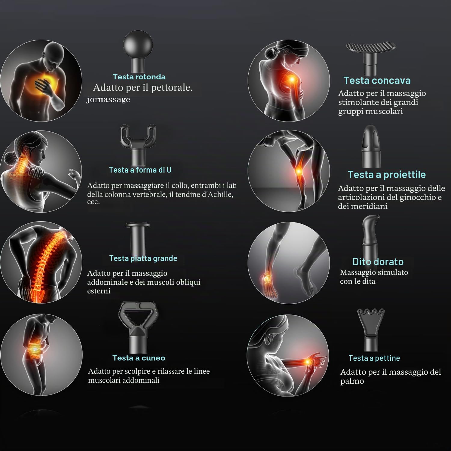 Pistola de Masaje de Tejido Profundo, Masajeador de Percusión para Atletas Pistola de Masaje Muscular para Alivio del Dolor con 10 Cabezales de Masaje y 20 Velocidades (Negro Mate)