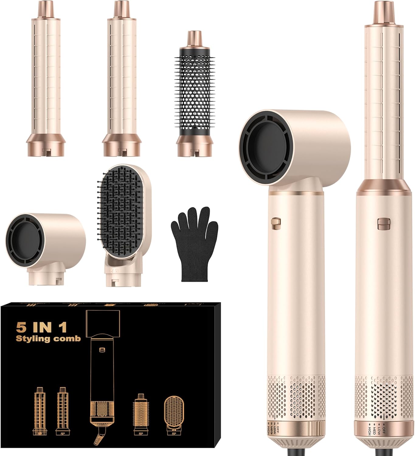 5 in 1 Hair Dryer Brush Set, Negative Ion Blow Dryer Brush Upgrade Hot Air Brush Air Styler Curling Wrap Air Curler, Curling Iron Hair Styling Tools As A Gift for Straight/Curl/Drying/Smoothing