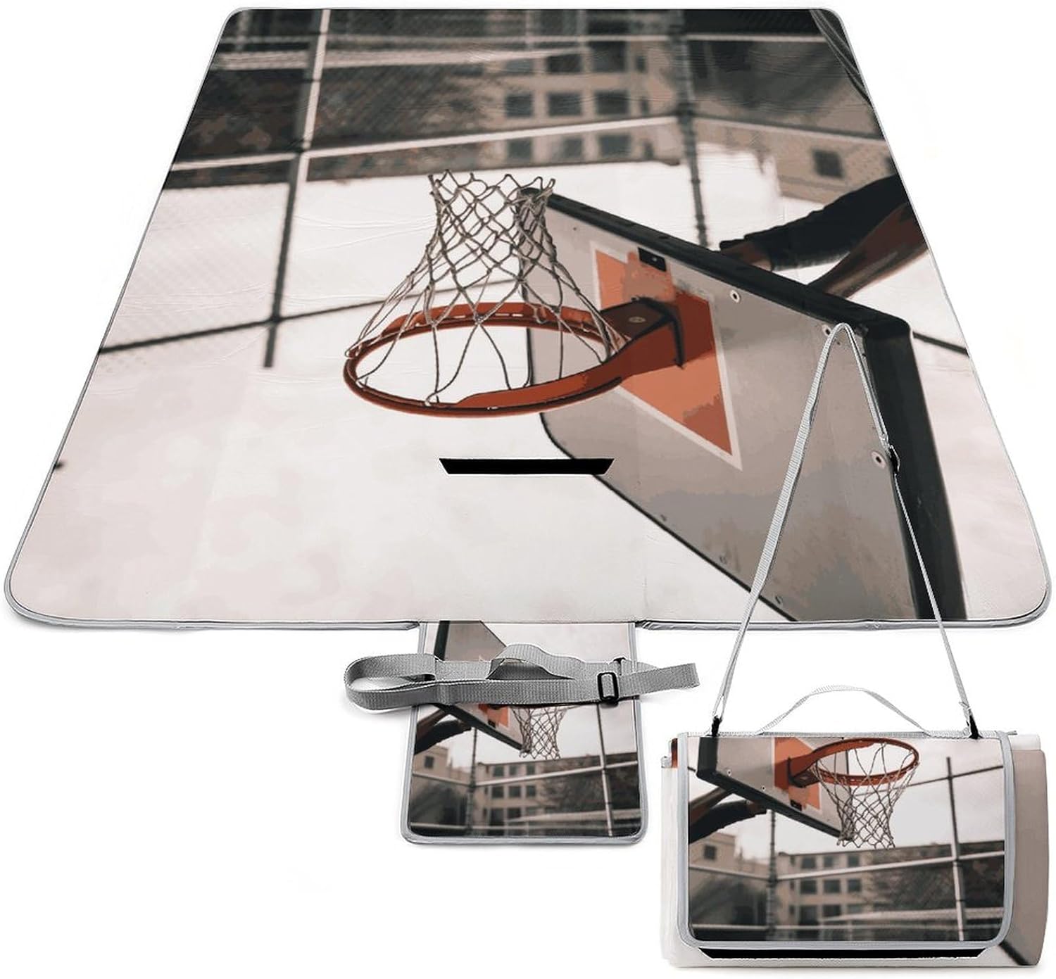 Basketball Shot Waterproof Picnic Blanket 58.3''x58.3'',Portable and Foldable Picnic Mat with Handle,Outdoor Blankets for Lawn Park Beach Travel