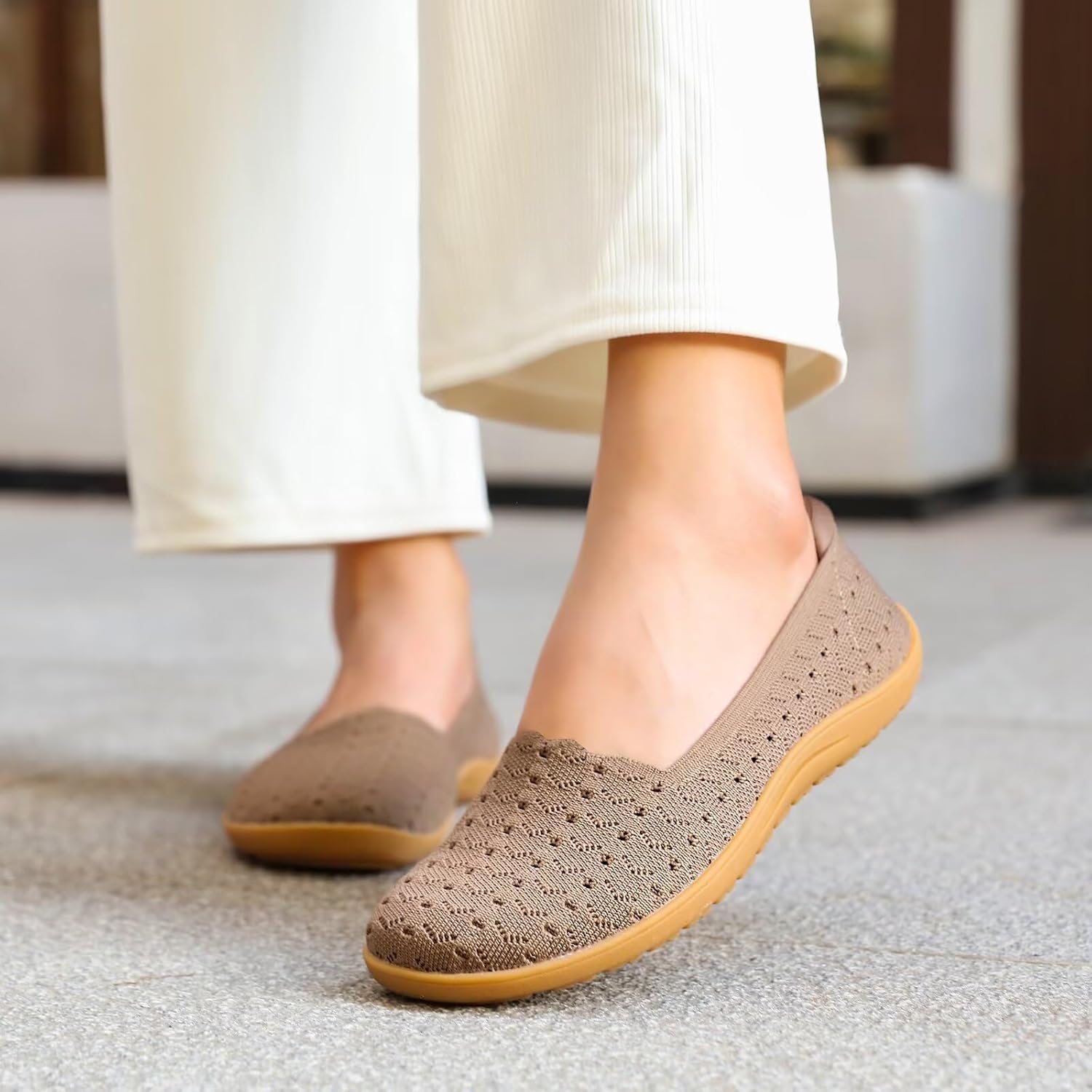 Women's Wide Toe Box Flats Shoes Knit Ballet Flat Slip-on Dress Walking Comfort Shoes - Image 3