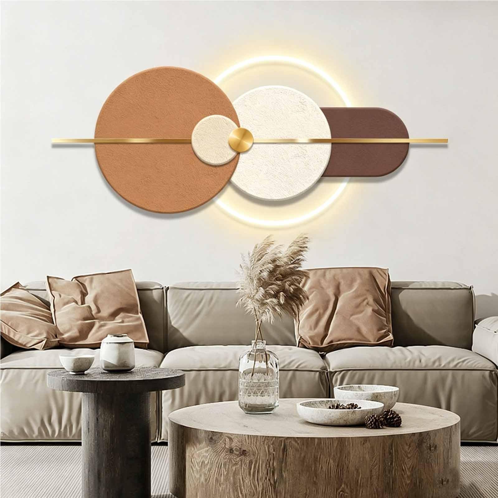 YDAECKRYVB 3D Sandstone Wall Art With Warm LED Lights – Circular Sandstone Wall Sculpture – Large Plug-in 3D Wall Decor – Wall Art Suitable For Living Rooms And Bedrooms(D,140 * 60cm/55.1 * 23.6in)
