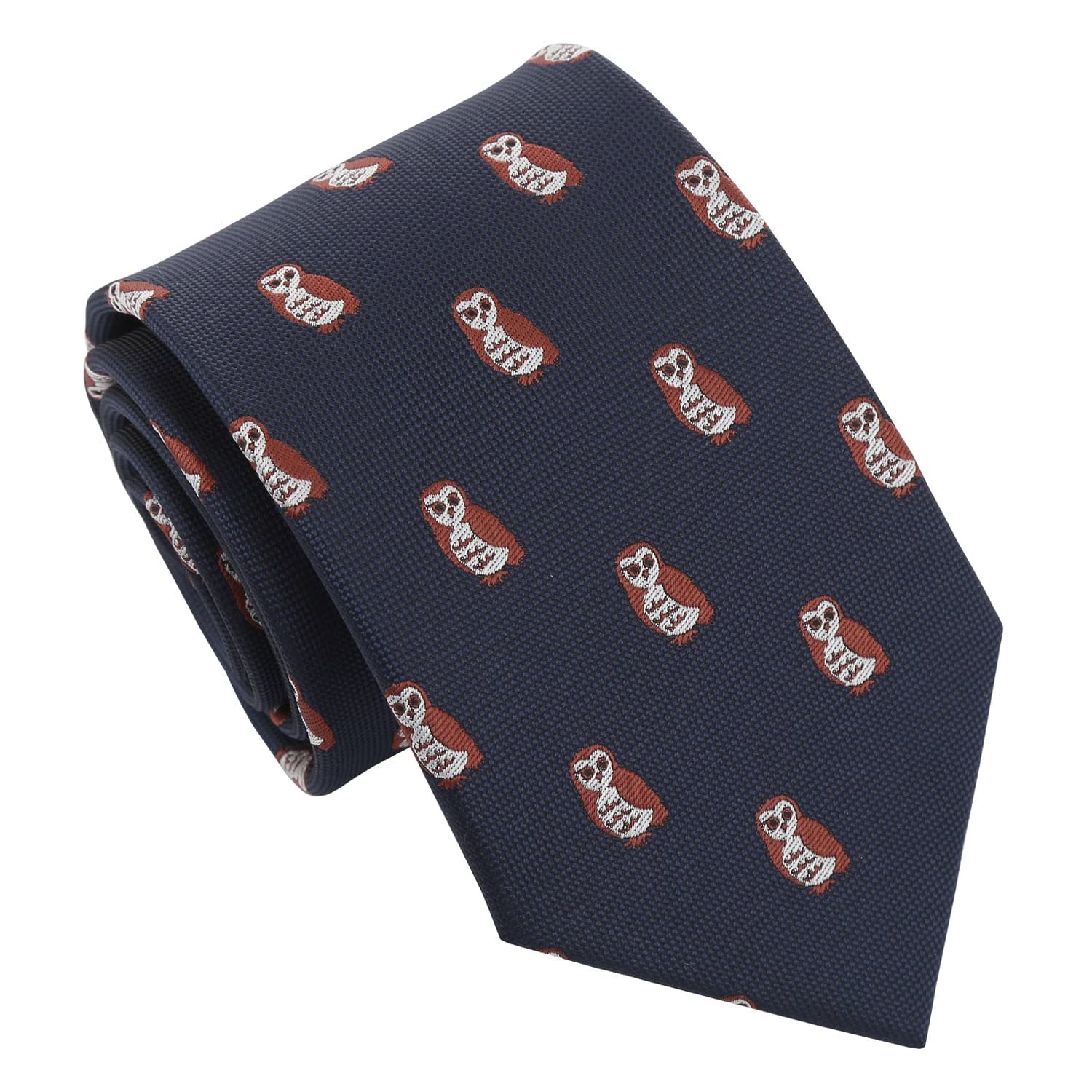 Dqt Men's Navy Blue Tawny Owl Embroidered Bird Novelty Classic Tie