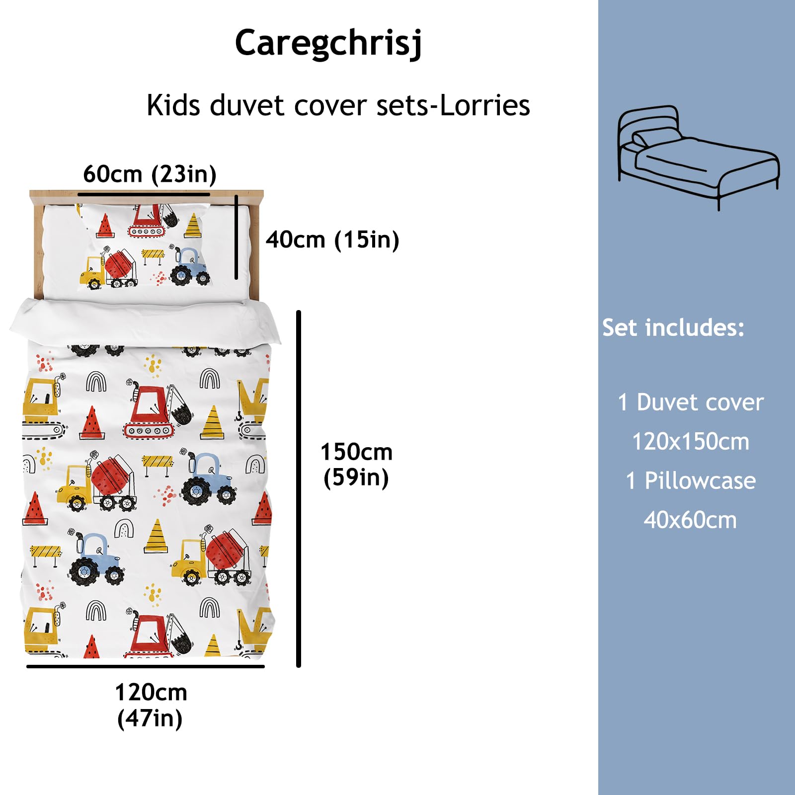 Caregchrisj Toddler Duvet Cover Sets 120 x 150cm Cartoon Print Cot Duvet Cover Set - Image 4