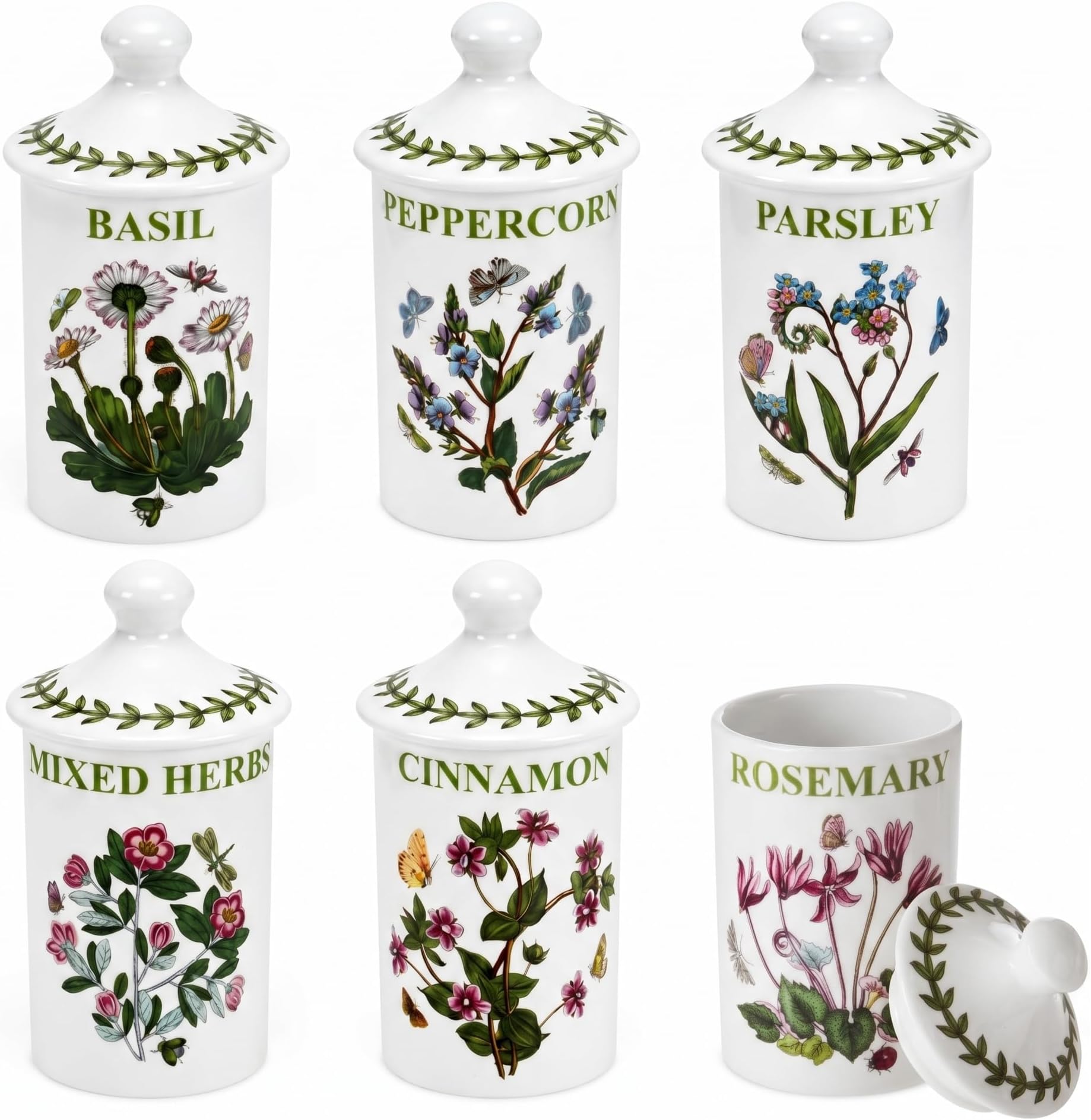 Portmeirion 634268 Botanic Garden Spice Jars (Set of 6), 4.5", White