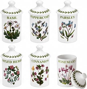 Portmeirion 634268 Botanic Garden Spice Jars Set of 6, 4.5", White