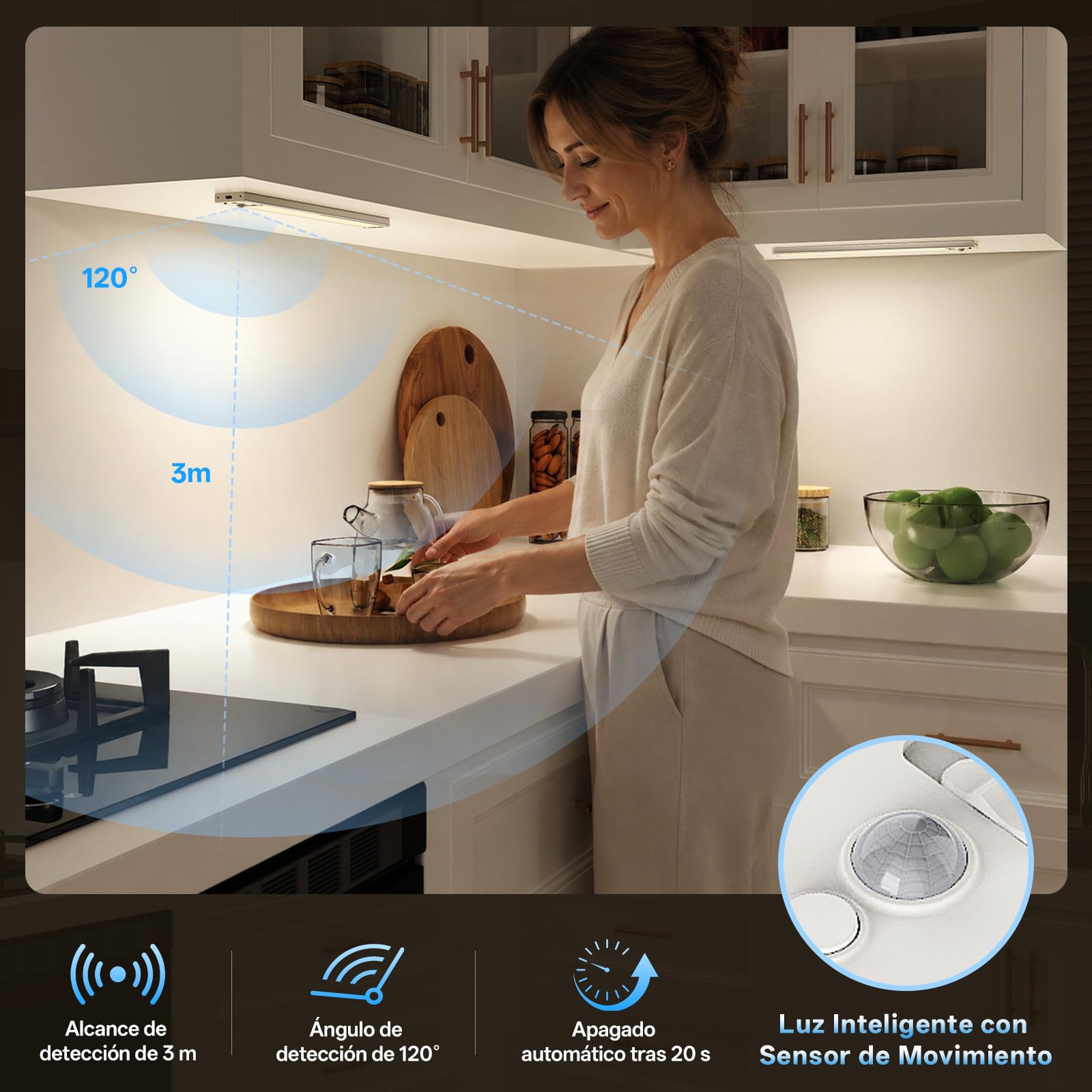 Luces Led, 35 cm Luz con Sensor de Movimiento y Mando a Distancia