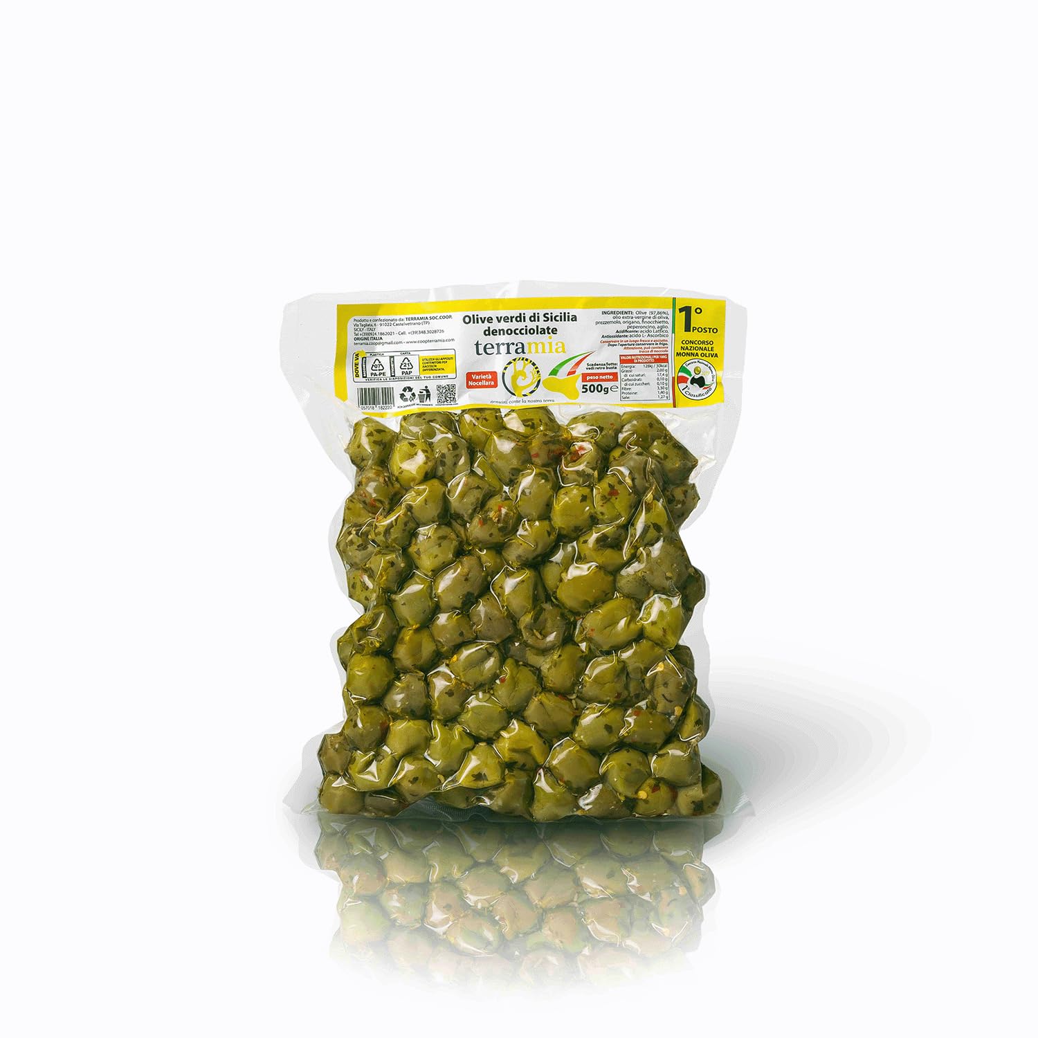 Terramia Olive Verdi Denocciolate Condite con Aromi Secchi e Olio EVO – Prodotto Artigianale da Azienda Premiata Ercole Olivario e Monna Oliva, Formato Scorta 2kg (4 Buste x 500g)