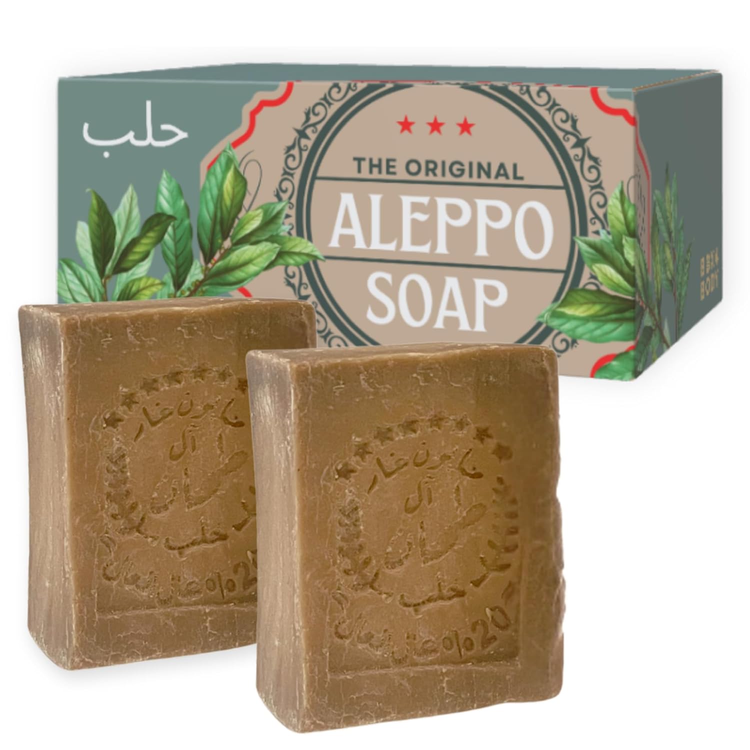 Aleppo Soap Bar,%20 Laurel Oil%80 Virgin Olive Oil, Natural Handmade, Crafted using the Original Ancient Recipe, Gentle for Face, Body, Hair (7oz Each (Pack of 2))