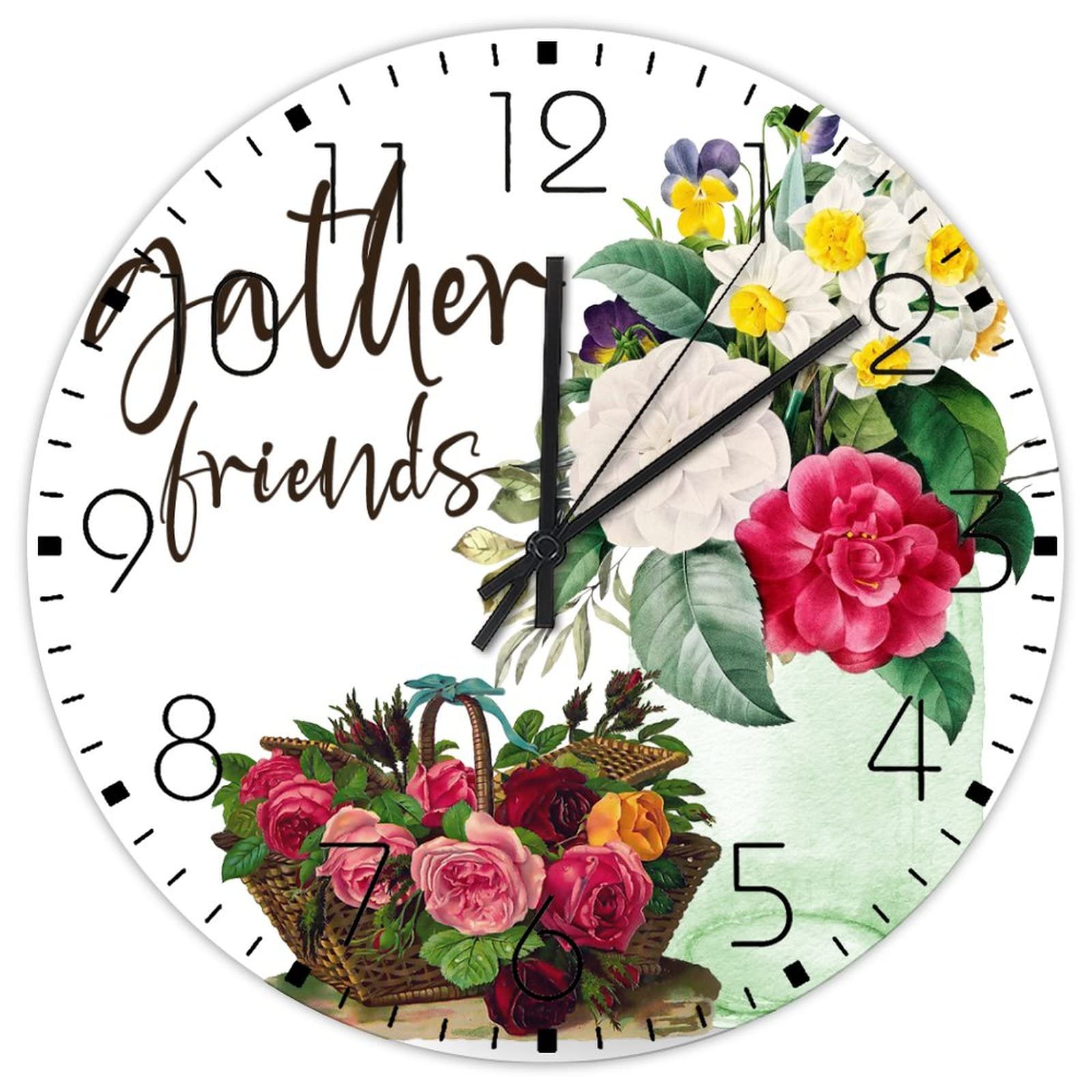 Horloge murale fleurie en bois pour sublimer un mur blanc avec un style rétro et artistique