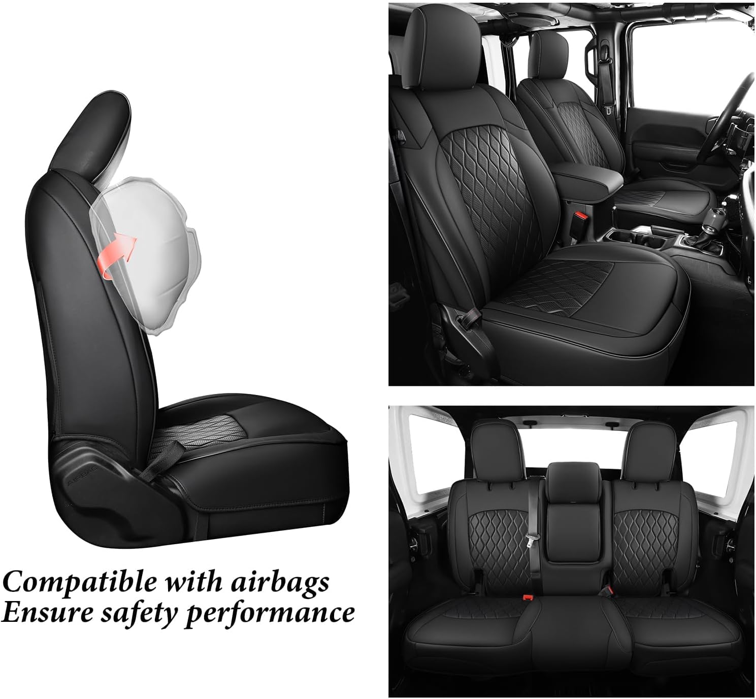 Coverado Seat Covers Fullset for Jeep Wrangler, Waterproof Car Seat Covers for Automotive Truck Seat Covers Custom Fit for 2018-2024 Jeep Wrangler JL 4-Door with Rear Cupholder Only（Black）