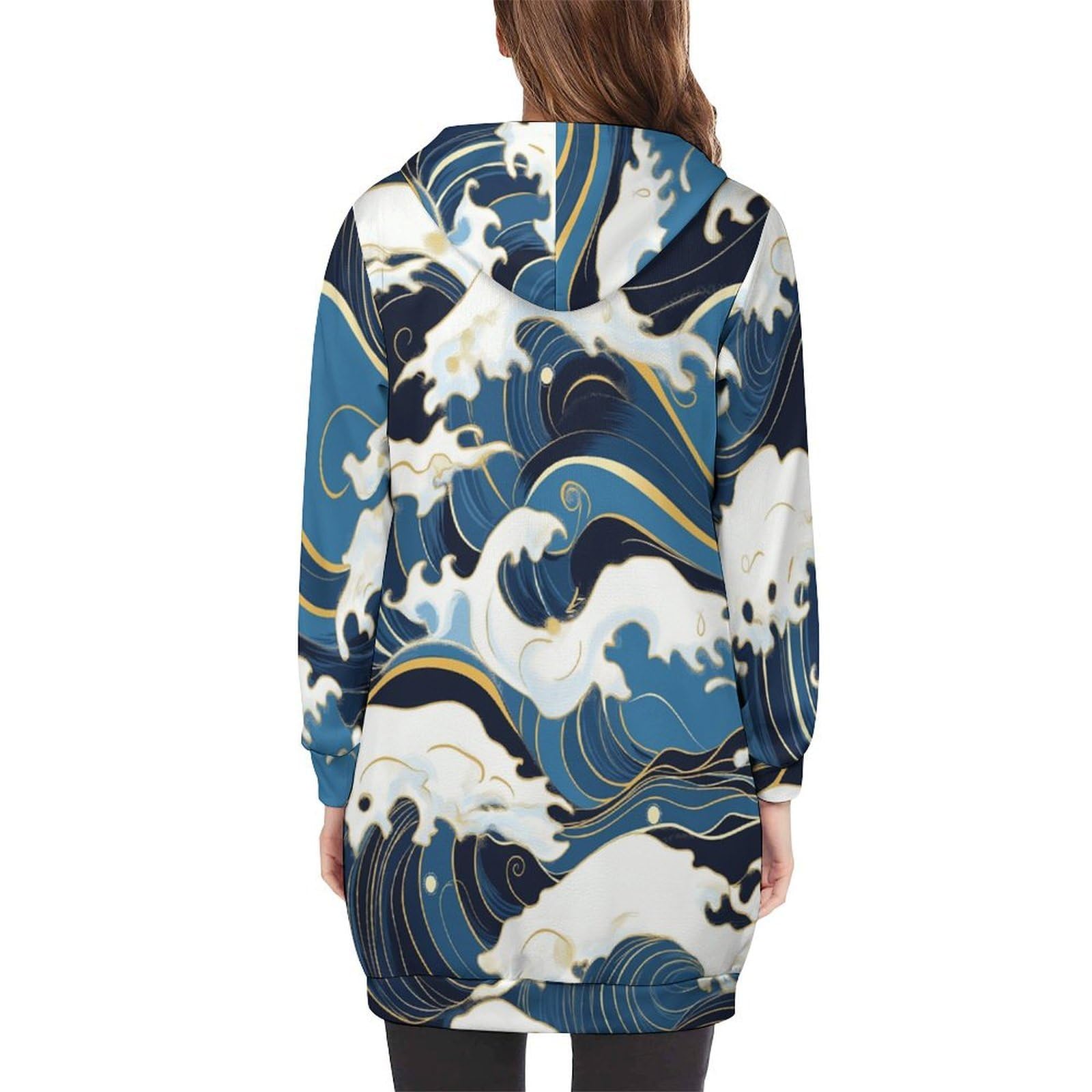 Felpa Donna con Zip Felpe Sportiva con Tasche E Cappuccio Motivo A Onde Morbida Invernale Giacca Regolabile Confortevole per Uso Quotidiano Casual