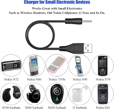 PChero USB to DC 2.0mm Charger Charging Cable for Mini S530 Smallest Invisible Wireless Bluetooth Earbuds Earphones Headphones Headset and Bluetooth Shower Speaker | for Mini S530 Smallest Invisible Wireless Bluetooth Earbuds Earphones Headphones Headset and Bluetooth Shower Speaker