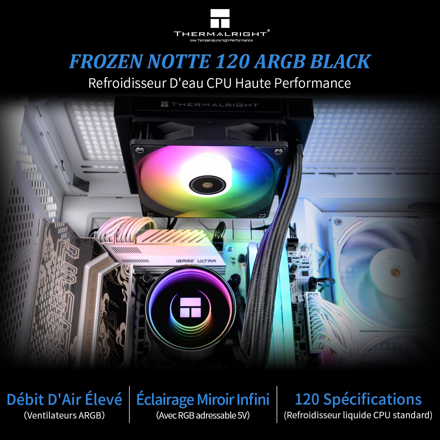 Thermalright Frozen Notte 120 ARGB Nero Refrigeratore d'acqua per processore, testa fredda ARGB, adatto per AMD: AM4/AM5, Intel LGA 1700/1851/1150/1151/1200