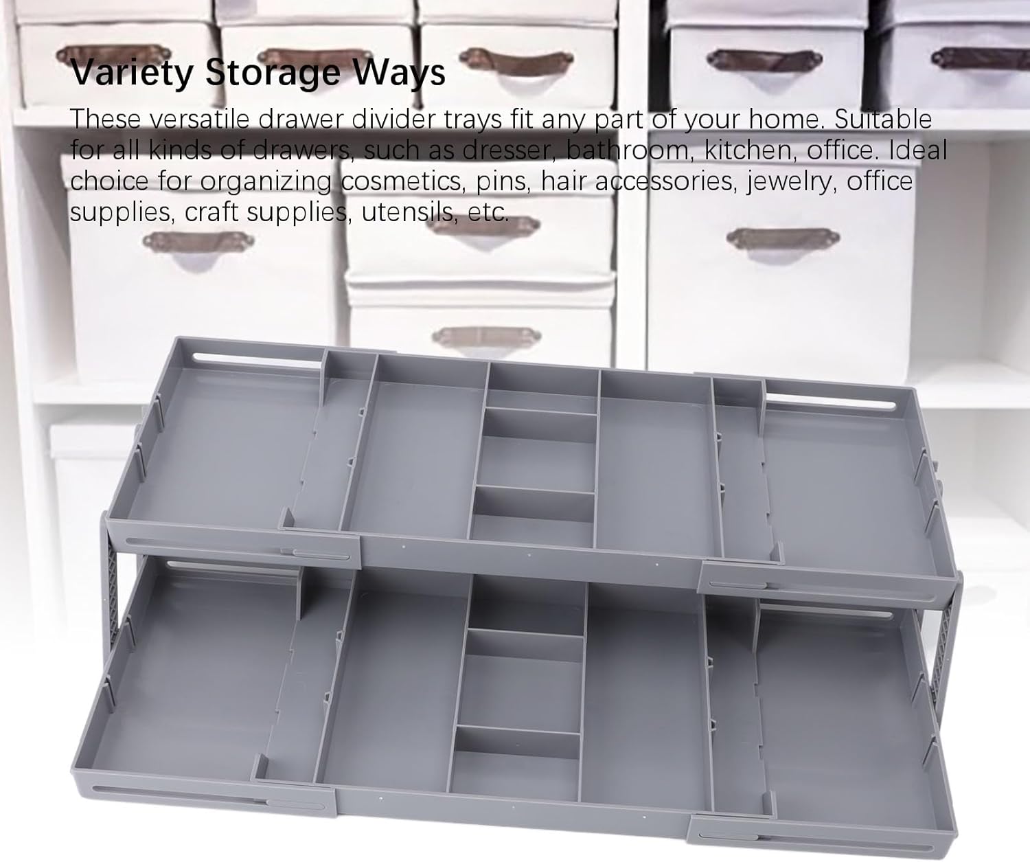 3 Tier Drawer Organizer, Expandable Junk Drawer Organizer, Multi Level Folding Smart Drawer Organizer for Makeup, Jewelry, Desk, Office Drawers (2 Tier)
