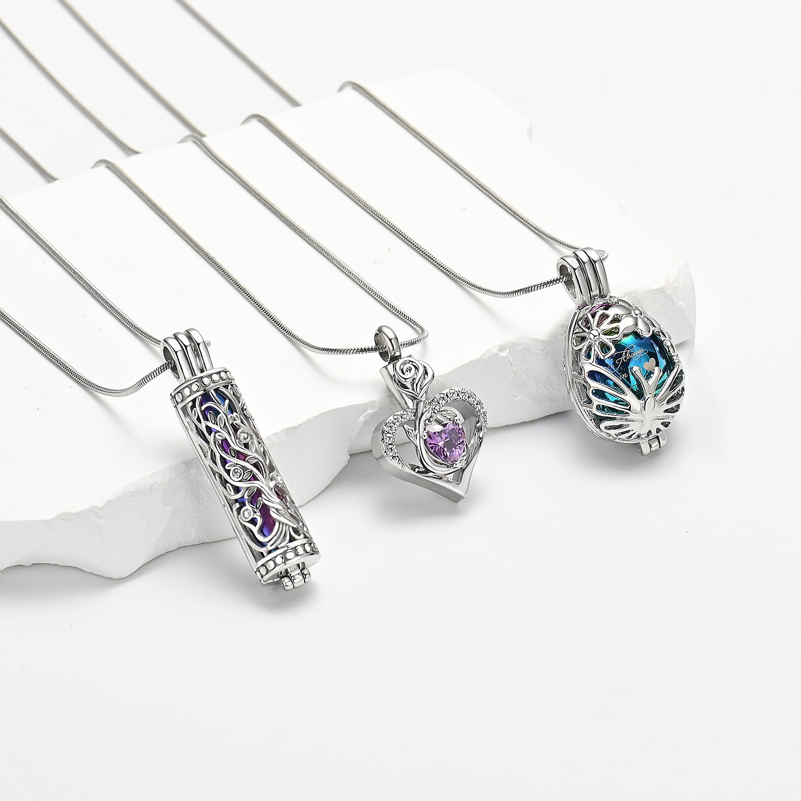 Set di collana con urna cilindrica con albero della vita per ceneri da donna, ciondolo commemorativo per contenere ceneri umane e animali domestici dei propri cari