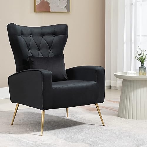 Miniatura 93 de Sillas modernas para sala de estar, sillón de terciopelo con almohada lumbar, sillas de dormitorio con respaldo alto, silla de tocador, silla de