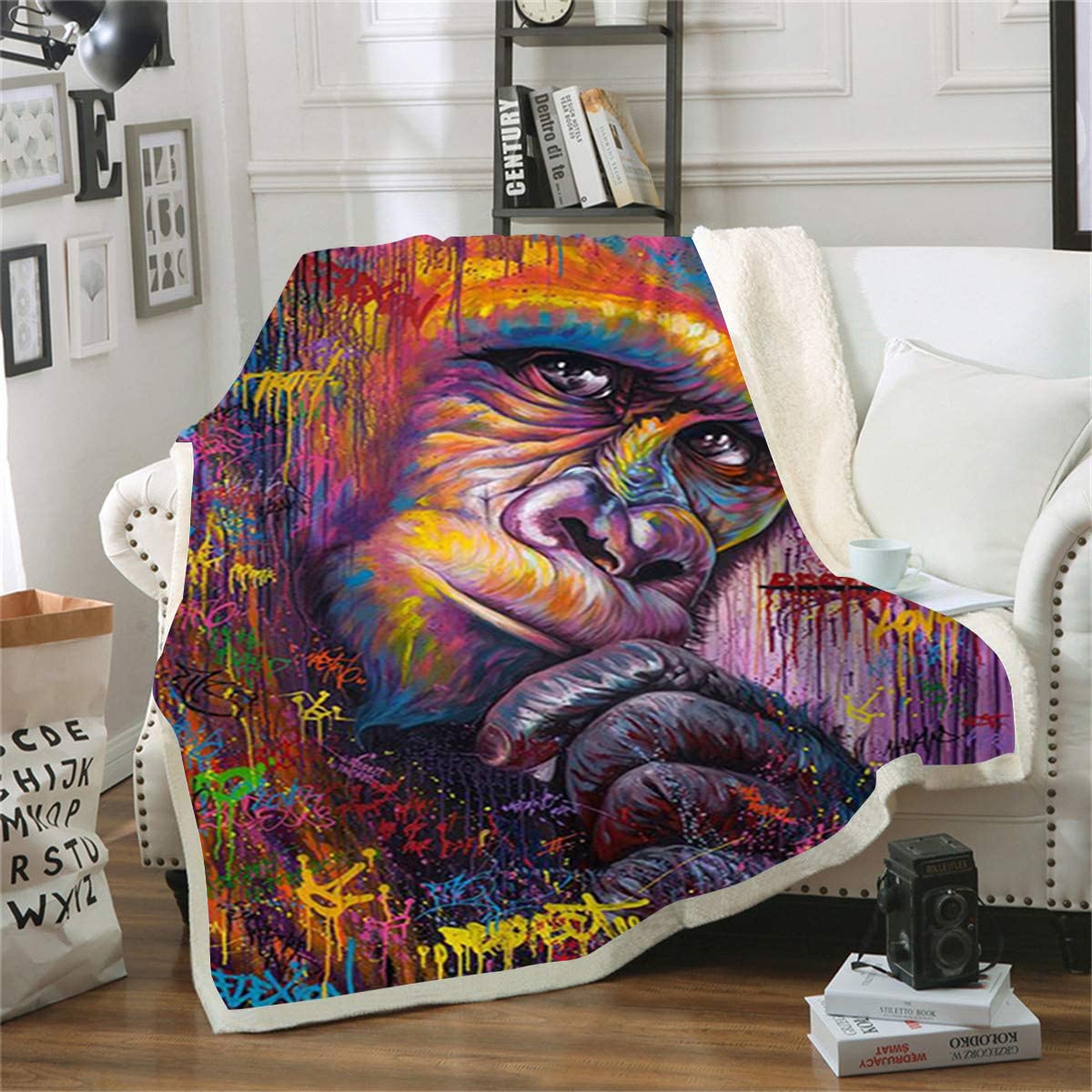 Couverture polaire singe 150x200cm jeté de canapé imprimé 3D
