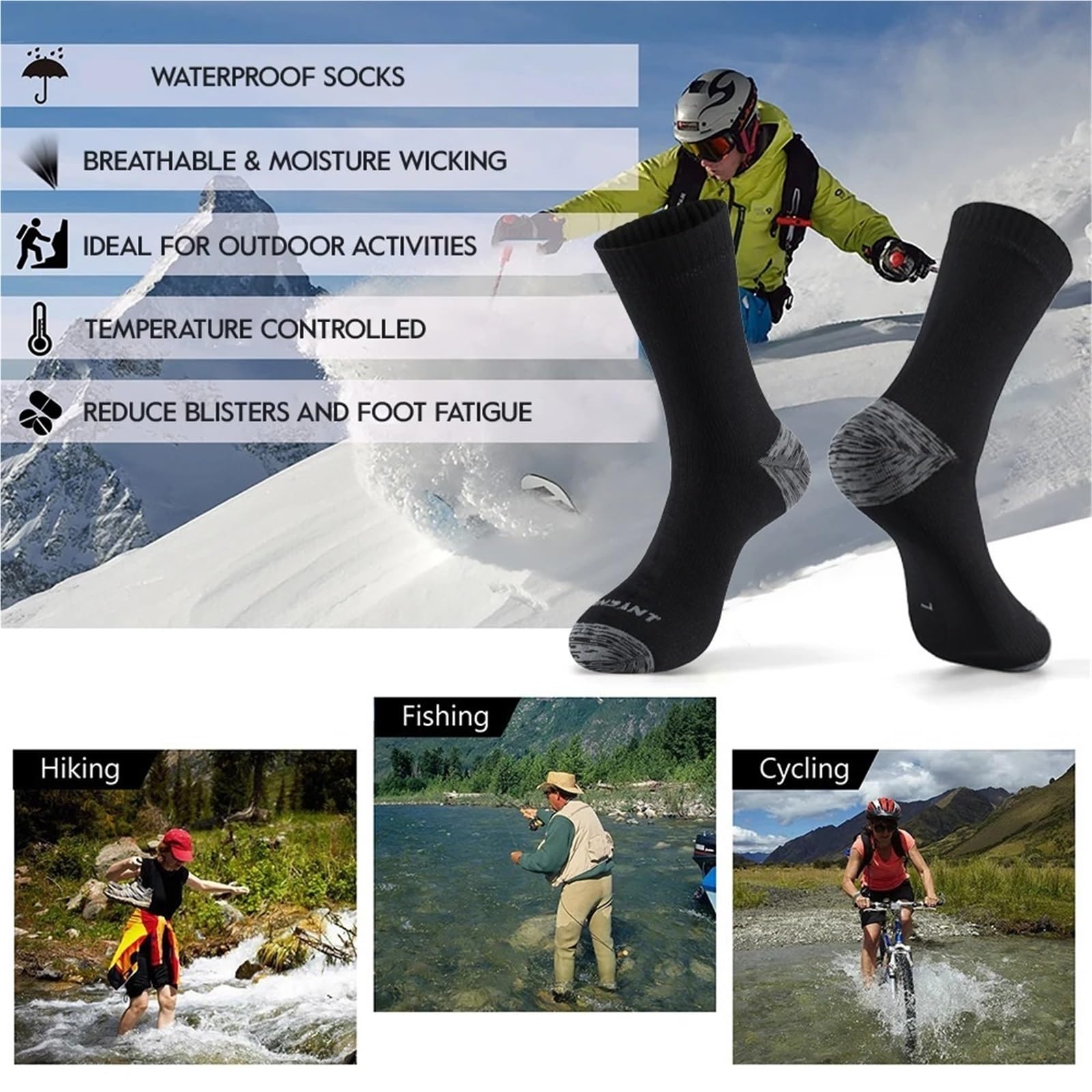 Wasserdichte Socken Männer Wasserdichte Socken Trekking Reiten Ski Radfahren Camping Angeln Wandern Sport Schnee Warme Thermo Winter Socke FüR Wie Laufen