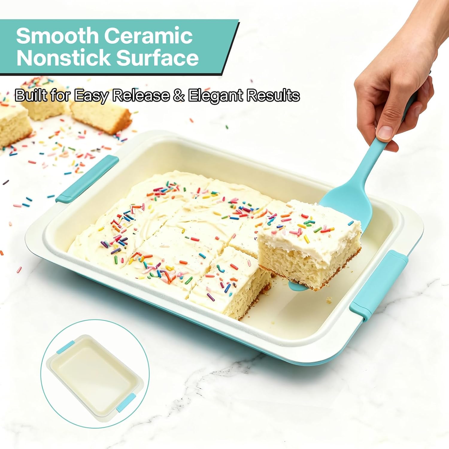 13x9 Inch Baking Pan with Lid, Heavy-Duty Nonstick Aluminized Steel Baking Pan with Silicone Grip Handles, Bake Cover & Carry Pan for Brownies, Lasagna, Casseroles, Roasting & Potlucks