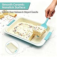 Vista 2 de Molde para hornear resistente de 13 x 9 pulgadas con tapa, molde rectangular antiadherente para pasteles con asas de agarre de silicona y cubierta a