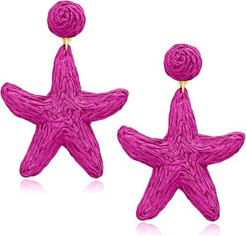 Raffia Rattan Earrings Summer Beach Boho Earrings for Women Starfish Earrings Ha