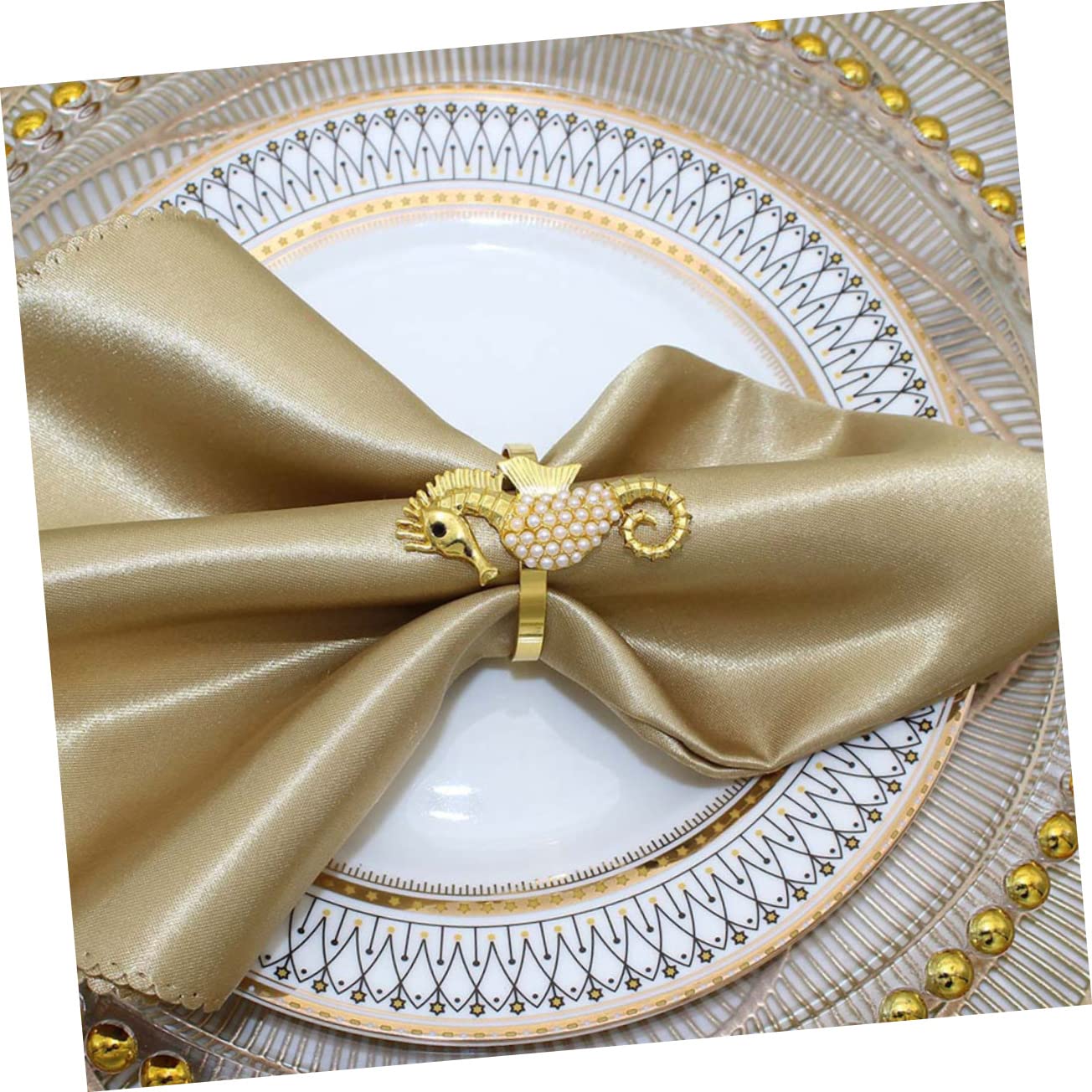 GLEAVI 12 Set Portatovagliolo Decorativi Con Perle Per Decorare E Ristoranti E Feste 6 Pezzi * 12