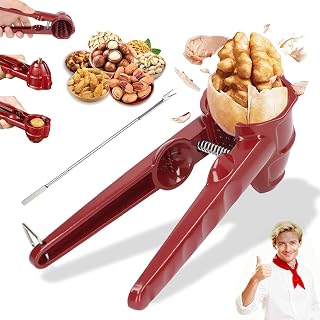 Multifunction Nutcracker with Non Slip Handle, Heavy Duty Aluminum Nutcracker Tool, Funnel Walnut Pliers, Nutcrackers Opener Tool Walnuts Pecan Nut (Red,1)