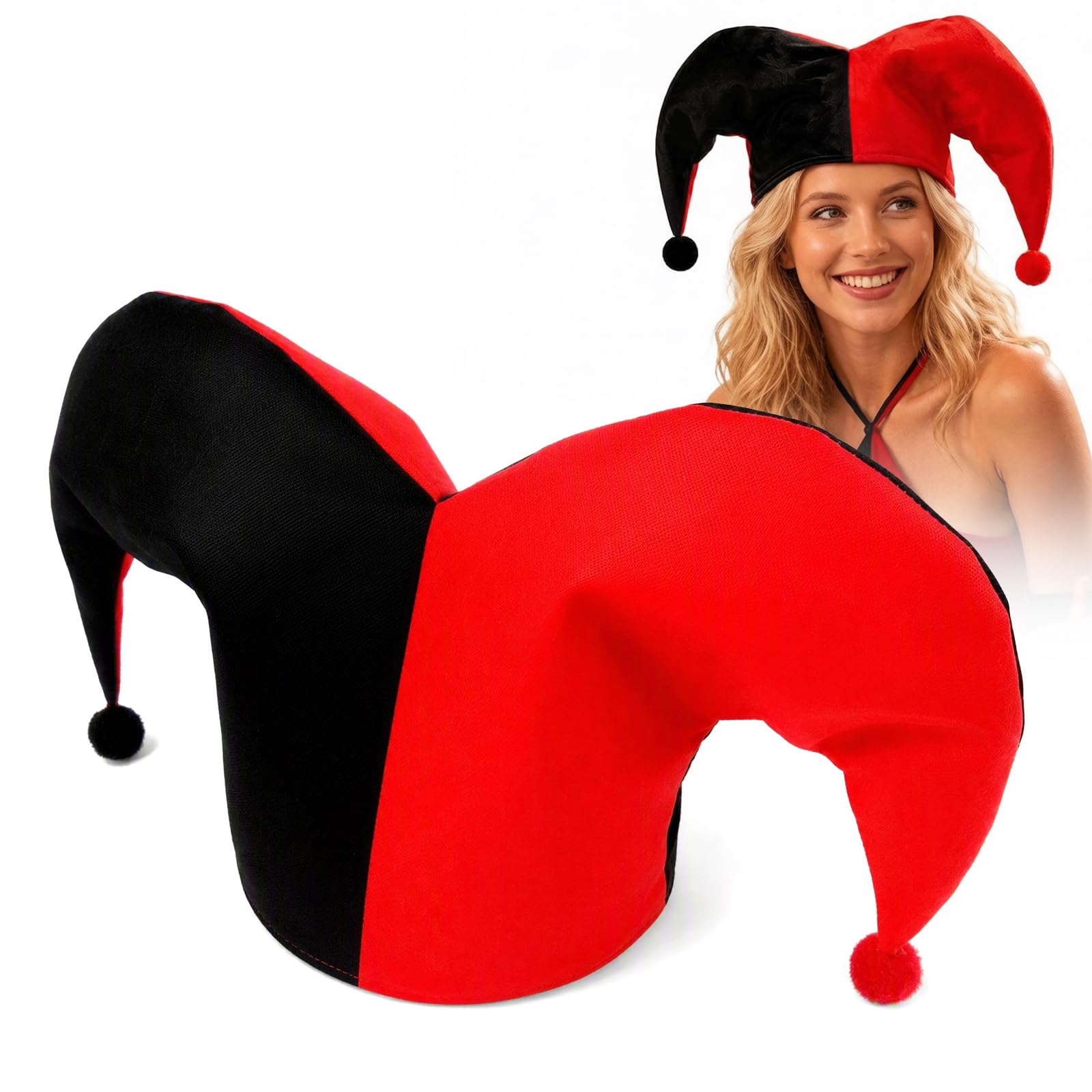 Red Black Jester Hat Funny Clown Costume Accessories for Halloween Cosplay