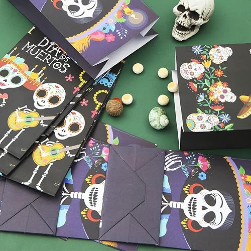 Miniatura 5 de Bolsas de recuerdo de fiesta del Día de los Muertos, bolsas de golosinas de calavera de azúcar de Halloween, 12 unidades, bolsas de regalo de dulces