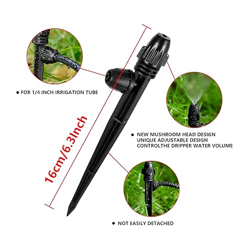 Miniatura 17 de Emisores de riego por goteo, emisores de goteo ajustables de 360 grados en 5 pulgadas con estaca para tubos de riego por goteo de 1/4 de pulgada