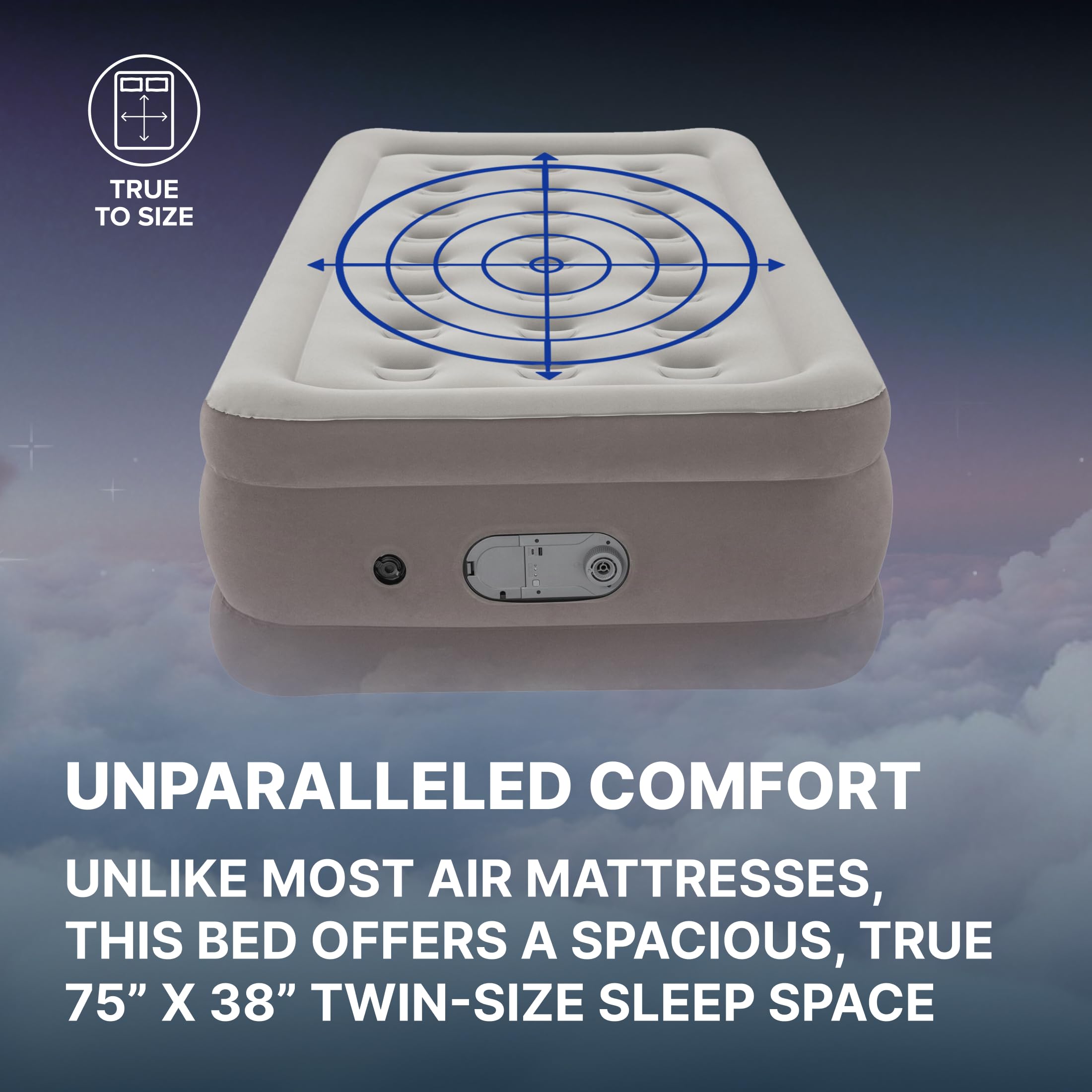 SLEEPLUX Dream Luxus Doppel-Luftmatratze, integrierte Doppelpumpe, bleibt die ganze Nacht aufgeblasen, 45,7 cm, doppelt hohe Luftmatratze mit Spulenbalken, für Gäste, Wohnmobil, Camping & Zuhause, 1