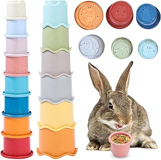 Bunny Toys,14 pack Rabbit Toys Stacking Cups for Rabbits，Multi-color Reusable Rabbit Enrichment Toys, Safety Plastic Inlay Toys for Bunny, Rabbits, Hamster and other Small Animals Hiding Food and Play