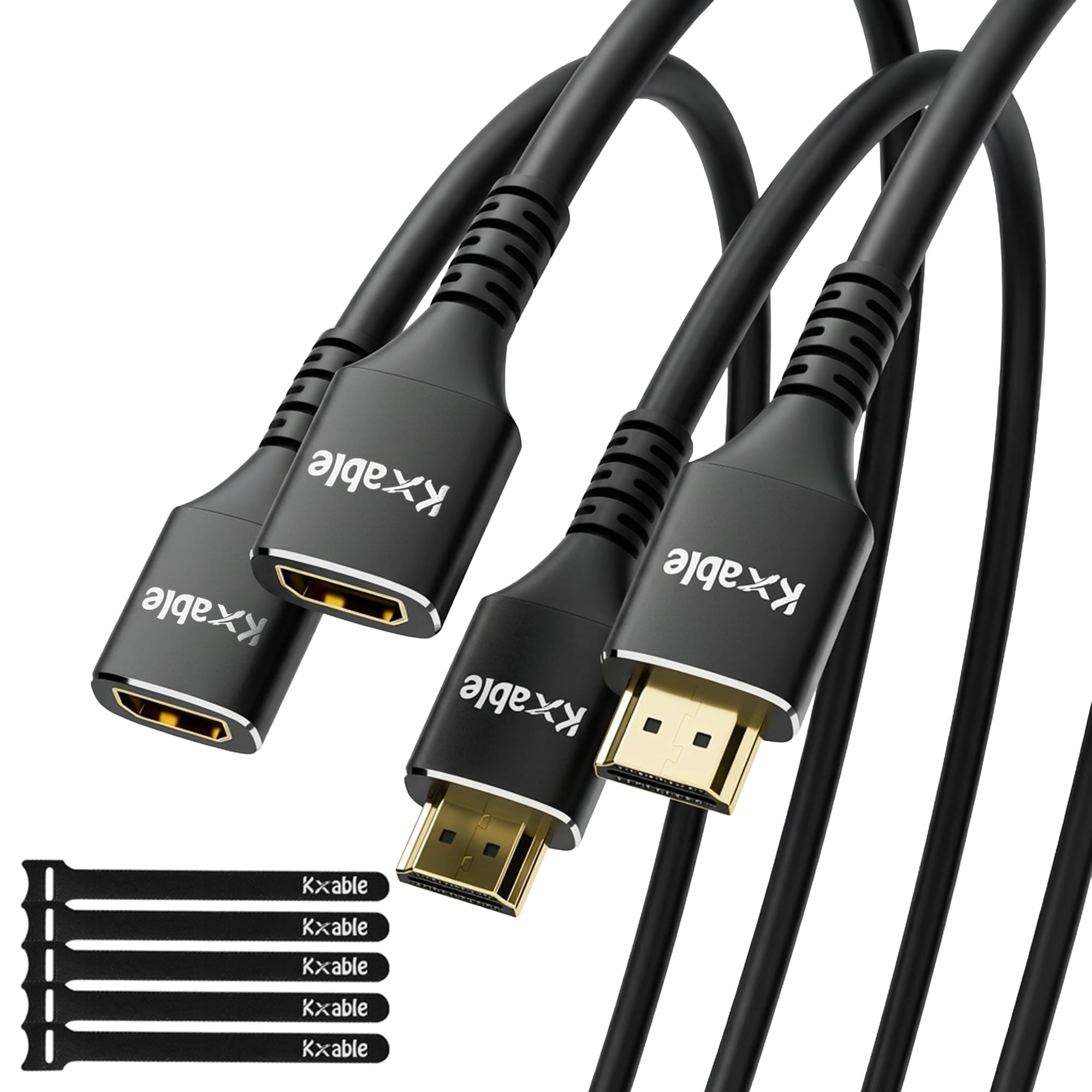 Kxable 8K HDMI Extension Cable (2 Pack, 1FT+1FT), HDMI 2.1 Ultra High Speed Male to Female Cord Adapter, OFC, Compatible with Roku TV Stick PS5 PS4