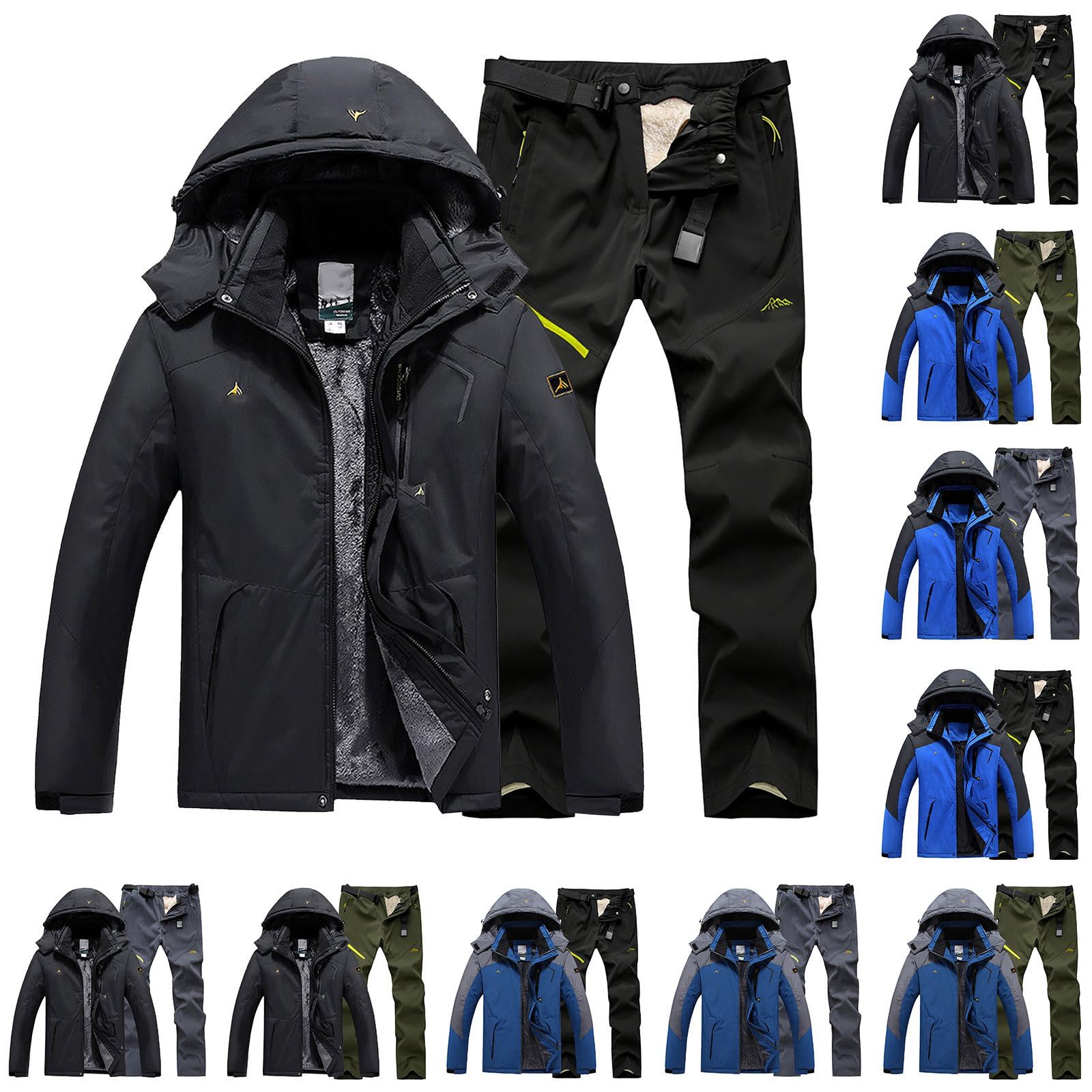 Generisch Traje de esquí para hombre, 2 piezas, cálido traje de nieve, chaqueta de esquí, chaqueta y pantalones, ropa de esquí con capucha, impermeable, abrigo de nieve