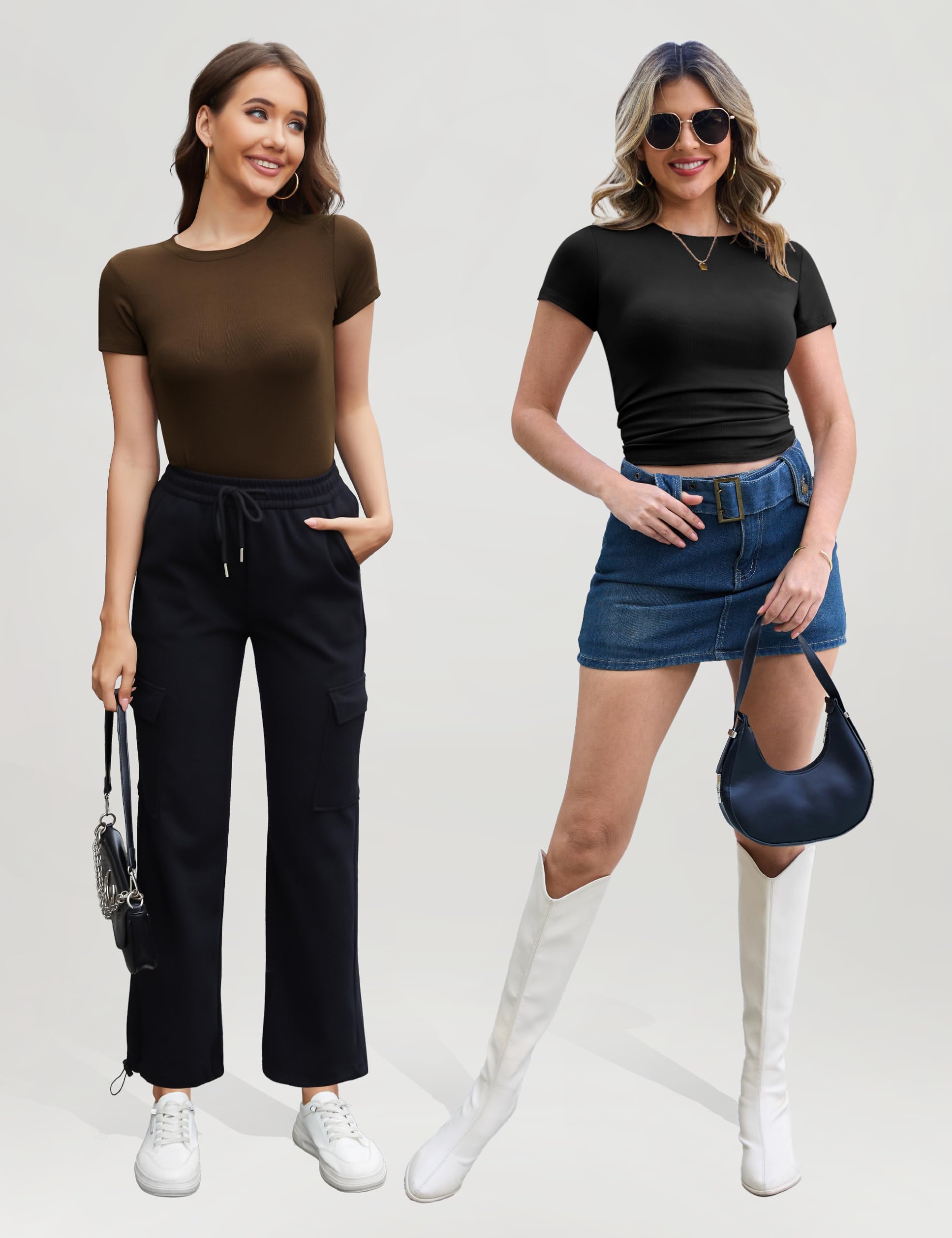 CE' CERDR 3/5 Pack Womens T Shirts Crew Neck Short Sleeve Shirts for Women Casual Basic Fitted Stretchy Tee Tops