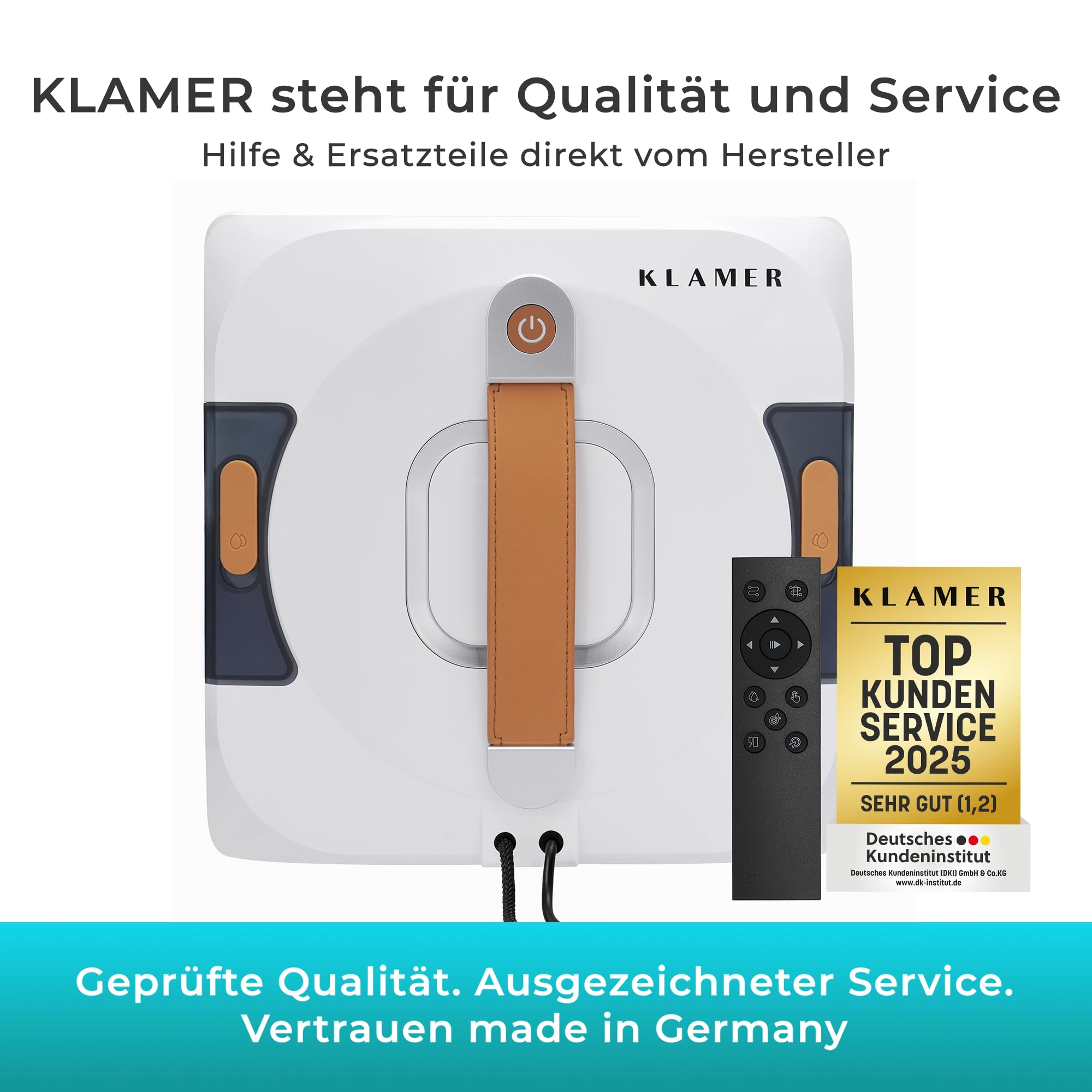 KLAMER Fensterputzroboter 3500 Pa – automatischer Fensterreiniger mit 100 ml Doppelwassertank, Nassreinigungsmodus & Rand-Erkennung, leise 60 dB, Absturzsicherung & Smart Pfadplanung